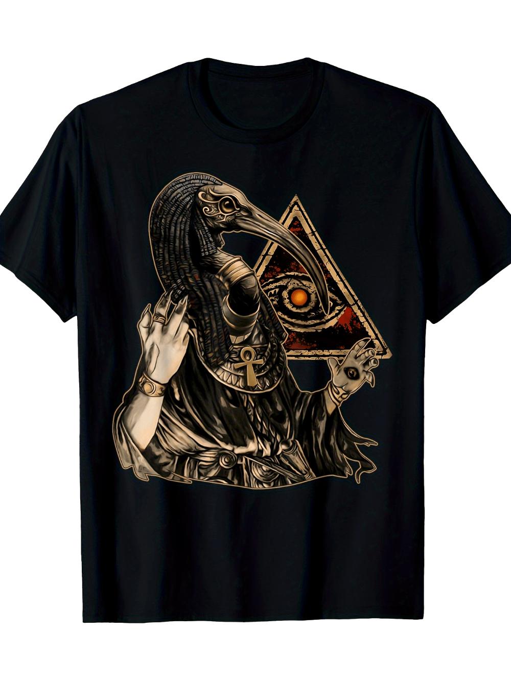 Мужская футболка с символом египетского бога Анкха, 220 г/м², плотная, с круглым вырезом, повседневный топ с дизайном загадочного скипетра и Всевидящего ока S