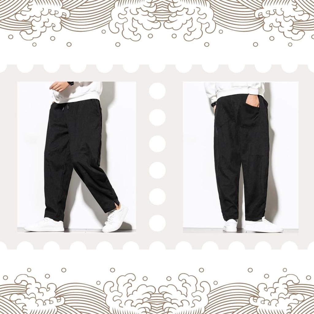 Inkpoo Corduroy Long Oversized Wide Leg Relaxed Chino Pants with Adjustable Drawstring and Elastic Popular Solid Stylish for and Size 2XL Men's Pants,