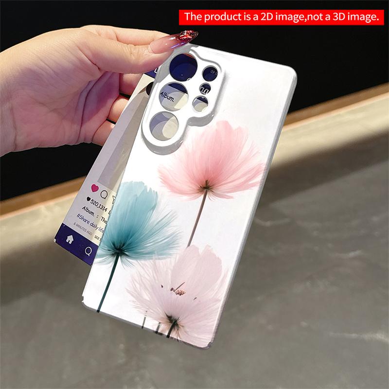 2DFlat Samsung Phone Case Pastel Feathery Flowers Phone Case Applicable To Galaxy S22 S23 S24 S25ULTRA S26 A12 A13 A14 A15 A16