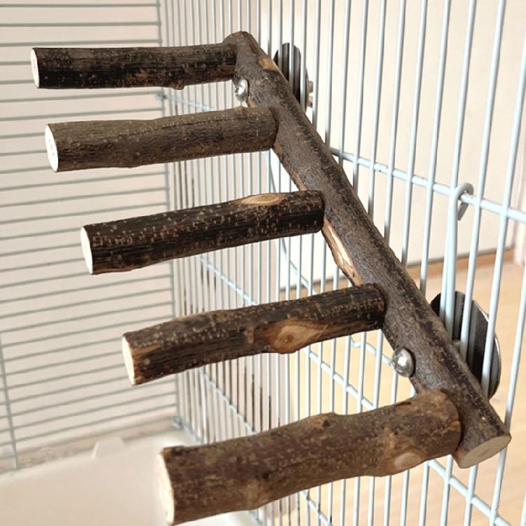 Bird Perch Ladder Wood Stand Cage Toy for Nail Grinding, Chewing for Parakeets