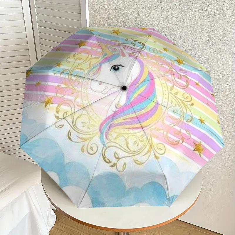 

1pc Unicorn Rainbow Stars Clouds Umbrella with Plastic Handle,Suitable for All Seasons Home Travel Outdoor UmbrellaDD1619
