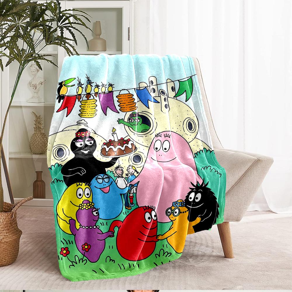 Barbapapa Theme Printed Blanket - Perfect for Couch, Bed, Travel & Outdoor Use | Machine Washable, Cozy & Durable.