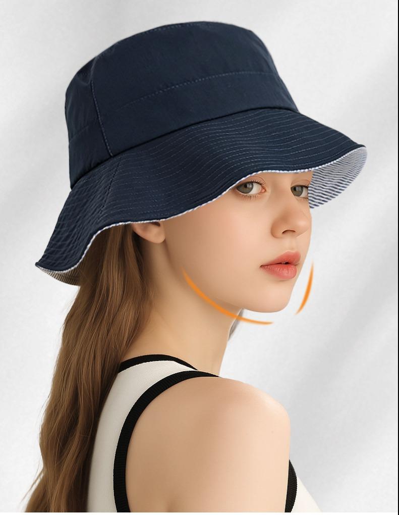 Customizable logo Summer Outdoor Waterproof Sun Protection Foldable Reversible Cotton Wide Brim Travel Bucket Hat for Daily Use
