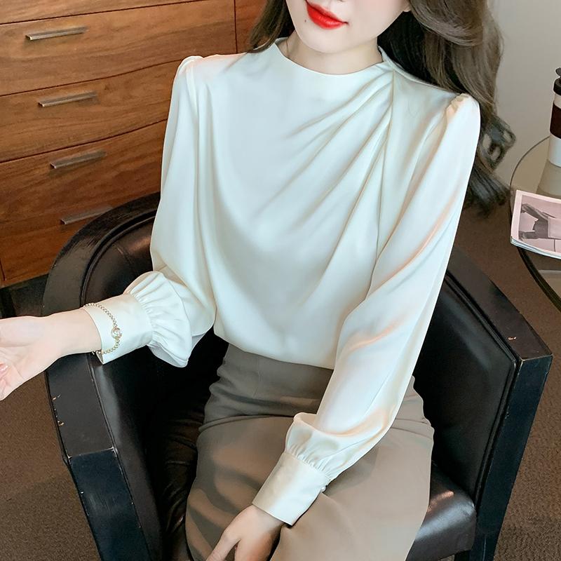 2025 Frühlingsmode Frauen Blusen Shirts Langarm Oansatz Büro Dame Chiffon Bluse Shirt Frauen Tops J756