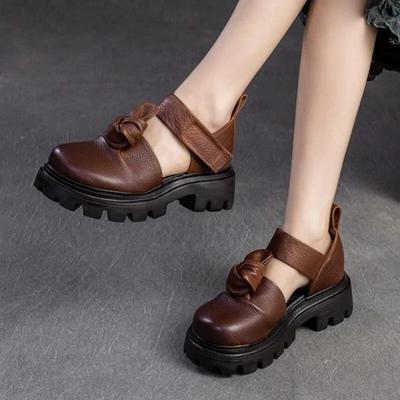 Summer Thick Soled Retro Sandals Genuine Leather Round Toe Comfortable Versatile Women's Shoes