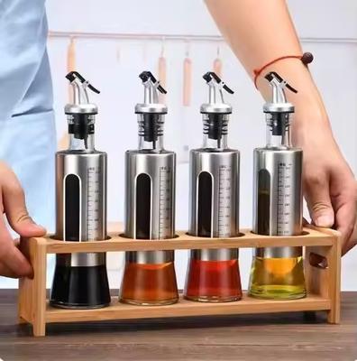 Spice Jar Storage Rack Shelf Kitchen Box Condiment Bottle Holder Solid Wood Four-Holes Design Oil Pot Kitchen Organizer Holders