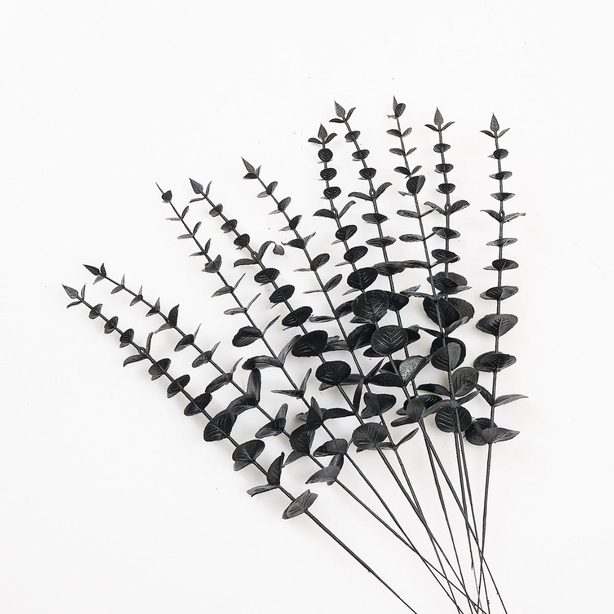 

10/20/30Pcs Black Eucalyptus Artificial Bouuqet 38cm Fake Branch Halloween Decoration Faux Leaves Plant for Home Decor Garden 10Pcs чёрный