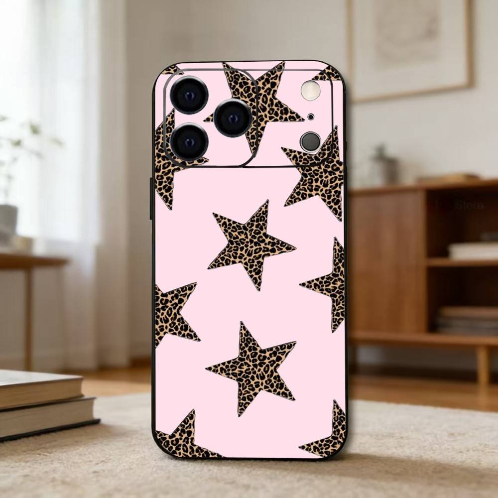 B-Black L-Leopard P-Print S-Star Phone Case For iPhone 17, 16,15,14,13,12,11 Plus,Pro Max, Others Soft Black Cover