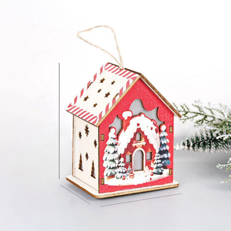 Christmas Glowing Colorful Hut Christmas Decorations Wooden House Hanging Christmas Tree Pendant