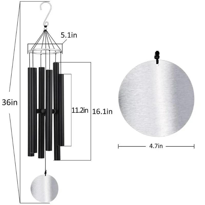 Wind Chimes Outdoor Deep Tone, 36-inch Large Wind Chimes,Memorial Wind Chimes with 6 Aluminum Tubes Sympathy for Mom Dad,Black