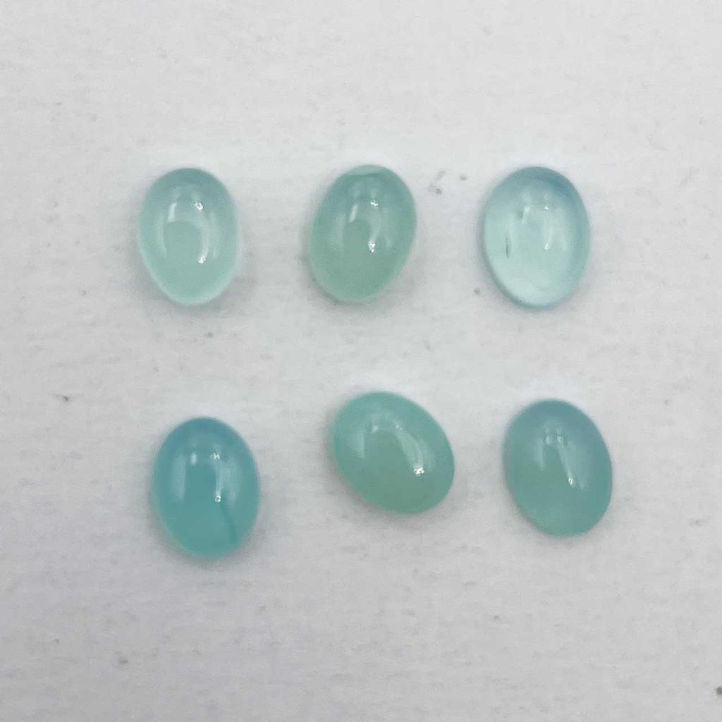 Natural Aqua Chalcedony Oval Cabochon Loose Gemstone Lot 8 Pcs 6*8 MM 10 CT For Jewelry Making
