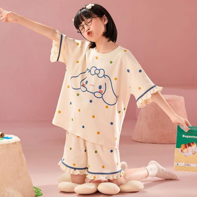 Girls Cotton Cartoon Pajama Set Short Sleeve Shorts Sleepwear Kids 8 Years