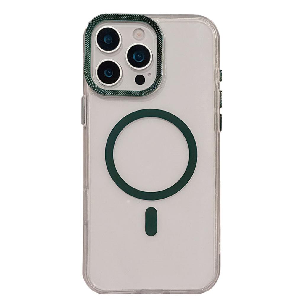 For iPhone 16 Pro Max Case Compatible with MagSafe PC+TPU Clear Phone Cover with Diamond Texture Lens Frame