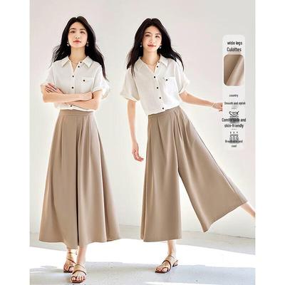 Damen High-Waist Drapierte Weitbeinige Freizeithose