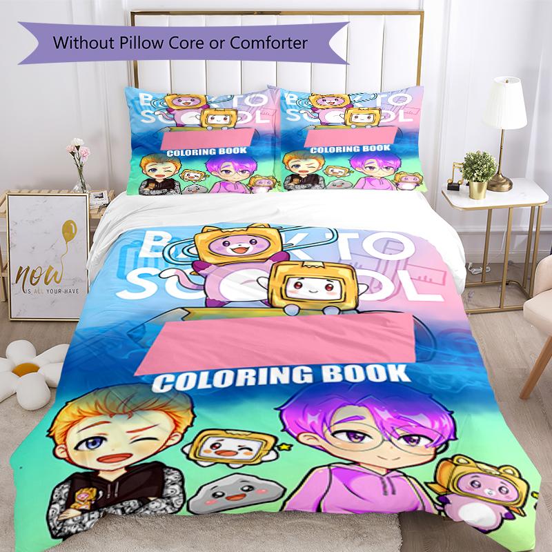 3pcs Lankybox Foxy and Rocky1 Pattern Bedding Set Duvet Cover Set Includes Duvet Cover &pillowcases, Perfect All Season Bedroom Decoration & Gift