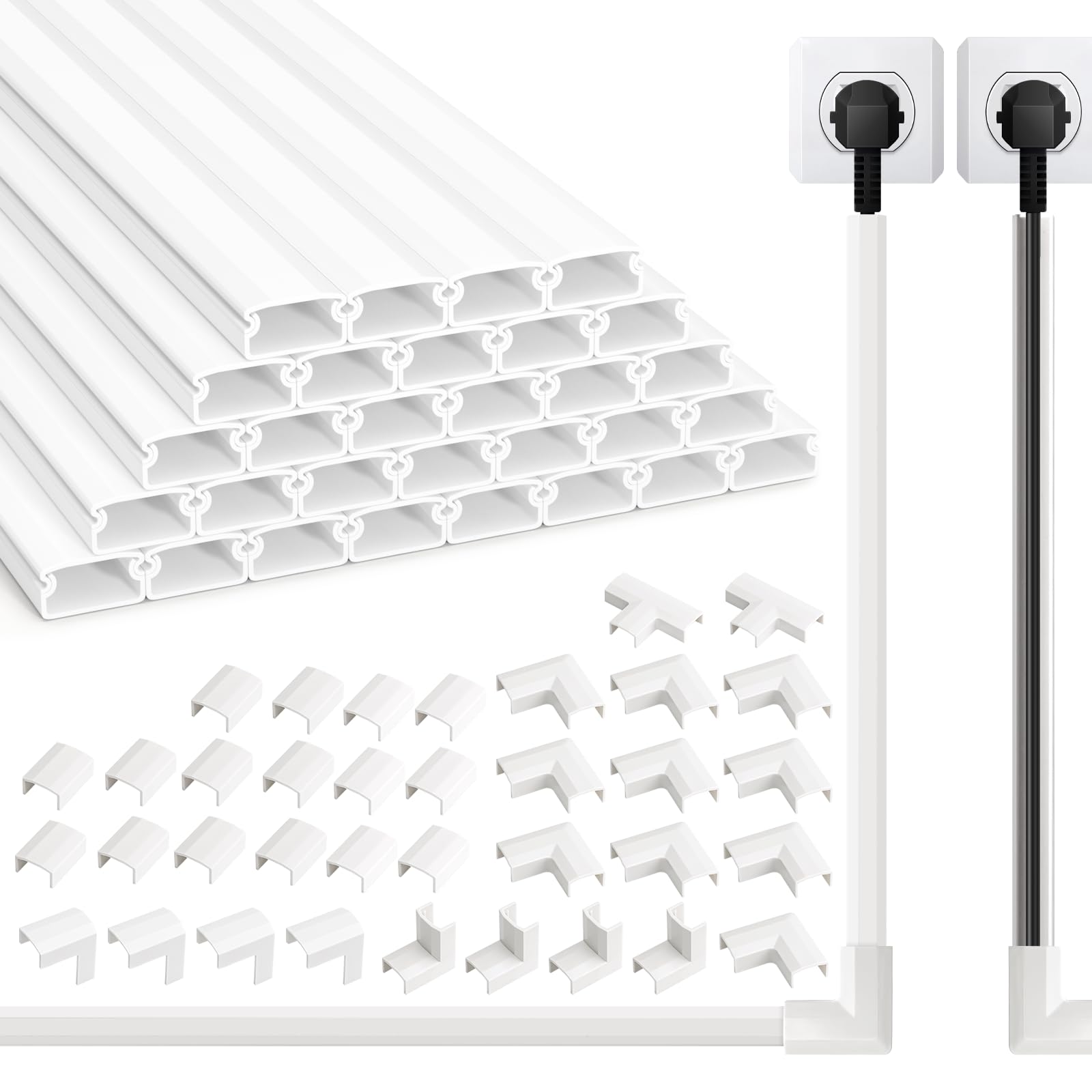 

OWLKELA Кабель-канал с лентой, Кабельная стяжка, Кабельный канал, LAN-кабель, Настенная стяжка, Белый, Маскировка кабеля, Напольный канал, Аренда (0.9см x 1.5см x 40см,