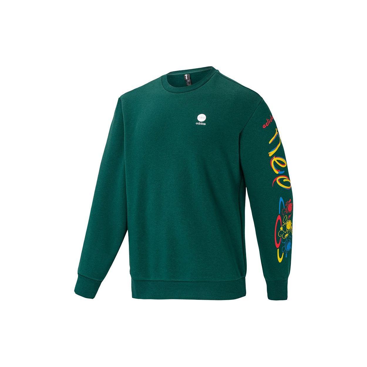 Adidas Neo Printed Logo Round Neck Long Sleeve Sweatshirt Casual Daily Loose Fit Unisex Green IB8892 XXL
