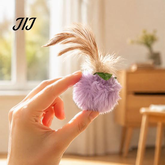 Interactive Cat Toys for Indoor Cats Furry Ball Toy with Feather, Pom Balls, Safe Plush Adult Soft Kitten Chasing Exercise Entertainment Stress Relief
