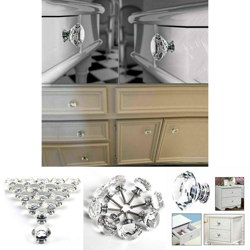 Eleganter 30mm Kristall-Diamant Glas Zuggriff für Türen und Schränke 1 Stück