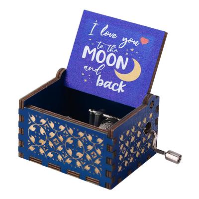 Wooden Engraved Hand Cranked Music Box Antique Valentine Day Gift Musical Boxes
