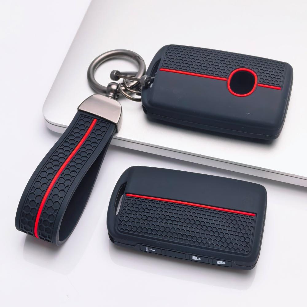 Silicone Key Fob Cover Compatible with Mazda 3 6 CX3 CX5 CX9 MX5 Miata Smart Key with 3 Buttons Lock Unlock and Hold Panic Function Soft Protective