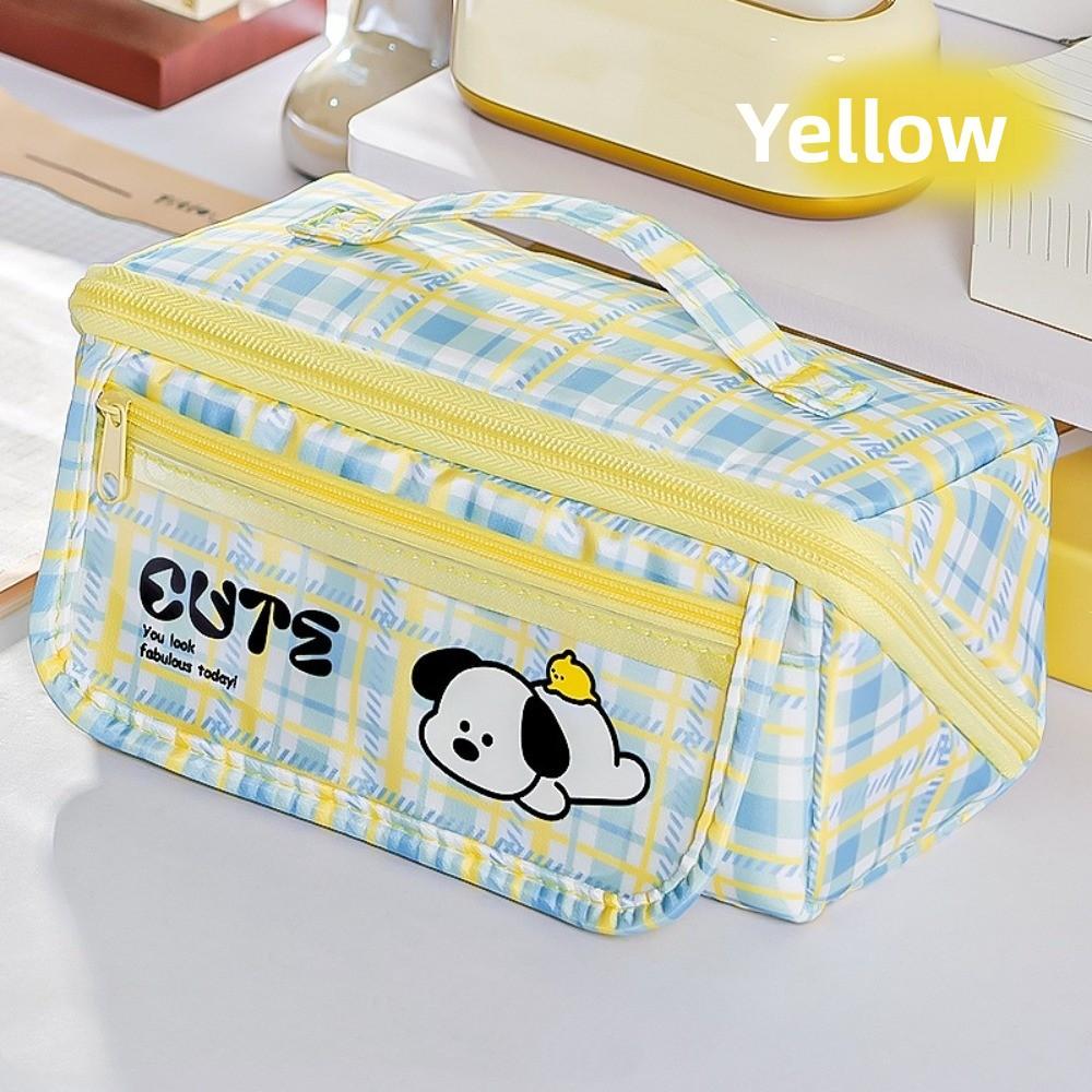Korean Style Grid Stationery Bag Puppy Dopamine Pencil Pouch Prism Pencil Case  Student