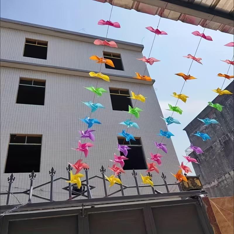100Pcs Plastic Pinwheels Fiesta Flag Party Supply Hanging Windmill With 30 Metres Rope Home Garden Indoor Outside Decoration