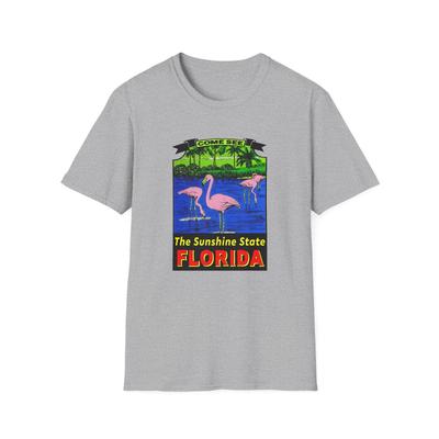 Vintage Come See Florida Flamingo Unisex Softstyle T-Shirt FL Tropical Beach Tee
