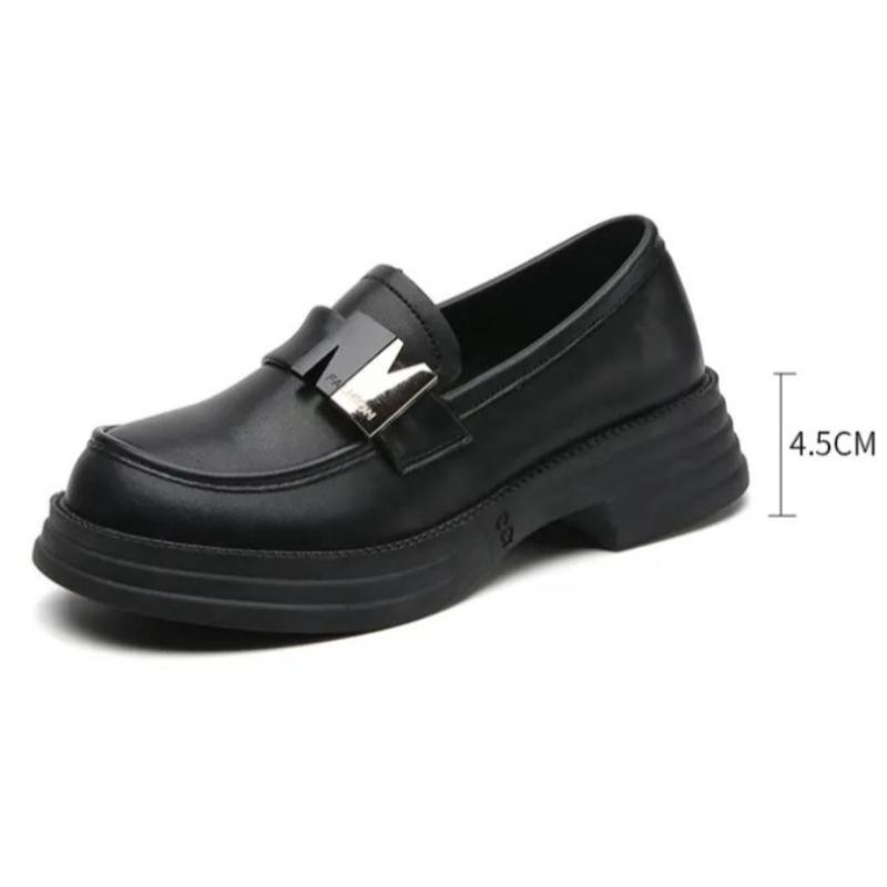 Retro Women Leather Shoes Low-cut Slip-on Loafers Waterproof Ladies Elegant Chunky Shoes for Walking Traveling Non-slip Soft Sole