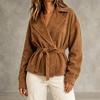 Giacca da Donna in Ecopelle con Collo a Revers e Cintura in Vita per Uso Quotidiano Casual