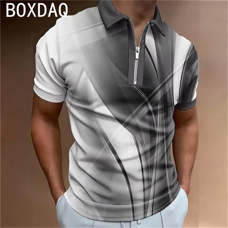

Мужская летняя рубашка-поло для гольфа, повседневная рубашка с 3D-полосатым принтом, свободный топ, мужская летняя футболка с короткими рукавами и воротником 4XL