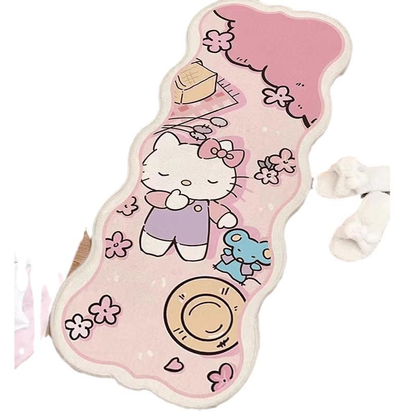 Kawaii Kitty Cartoon Bedroom Rug Soft Velvet Floor Mat Bedside Non-Slip Washable Decor