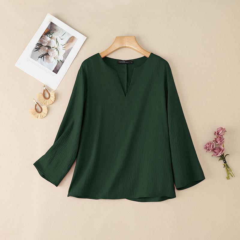ZANZEA Women Casual V-Neck Solid Color 3/4 Sleeve Loose Blouse