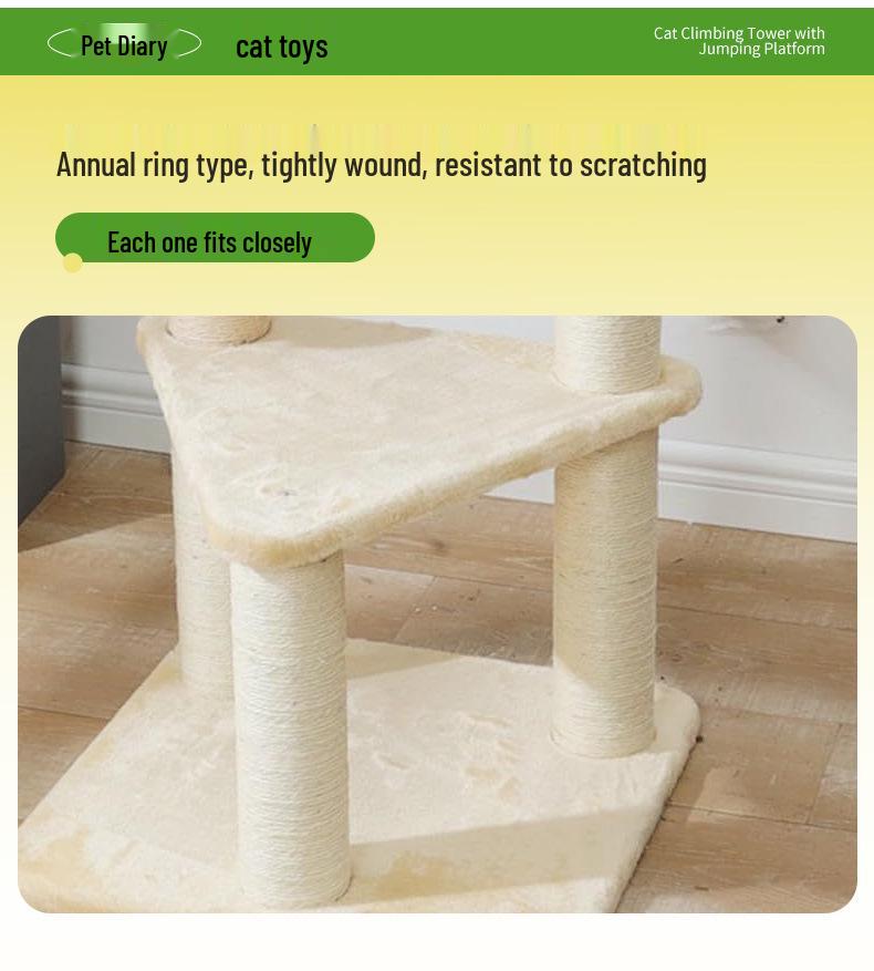 Cat Tree Tower with Rattan Basket and Sisal Climbing Frame