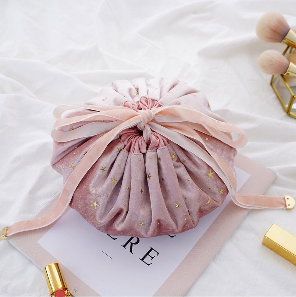 Drawstring Makeup Bag,20 Inch Travel Cosmetic Bag,Opens Flat For Easy Access