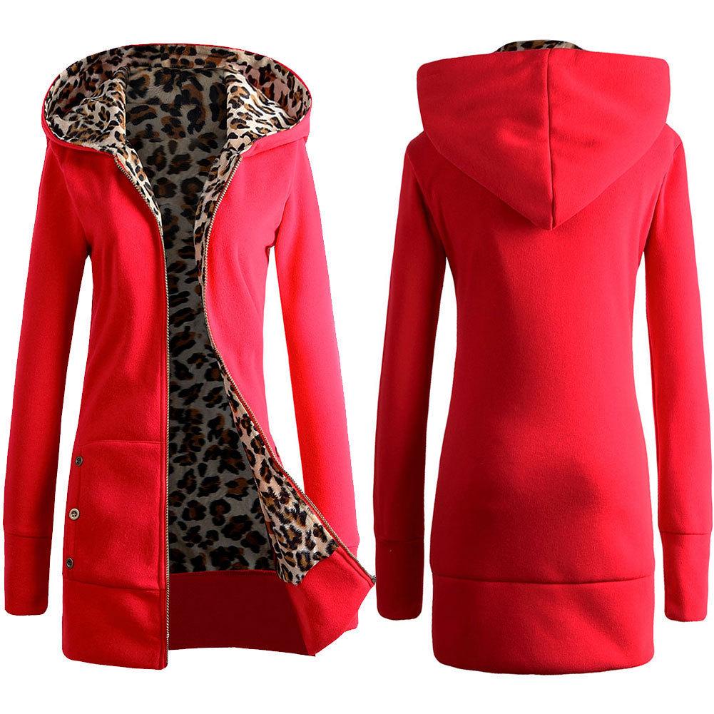 European American Plus Size Leopard Print Fleece-Lined Hooded Sweatshirt for Women, Winter Outerwear, Style 9101 S красный