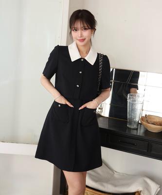 Roem Collar 2-In-1 Tweed Mini Dress (Navy) Rmowg25Nt1