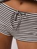 Trendy Sporty Striped Two-Piece Set: Loose Long Sleeve Top & Drawstring Shorts