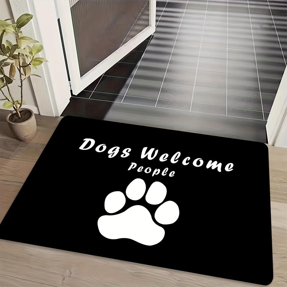 Dogs Welcome People Tolerated Door Mat, Funny Dog Paw Print Entrance Rug, Pet Lover Floor Mat, Black Non-Slip Carpet for Home