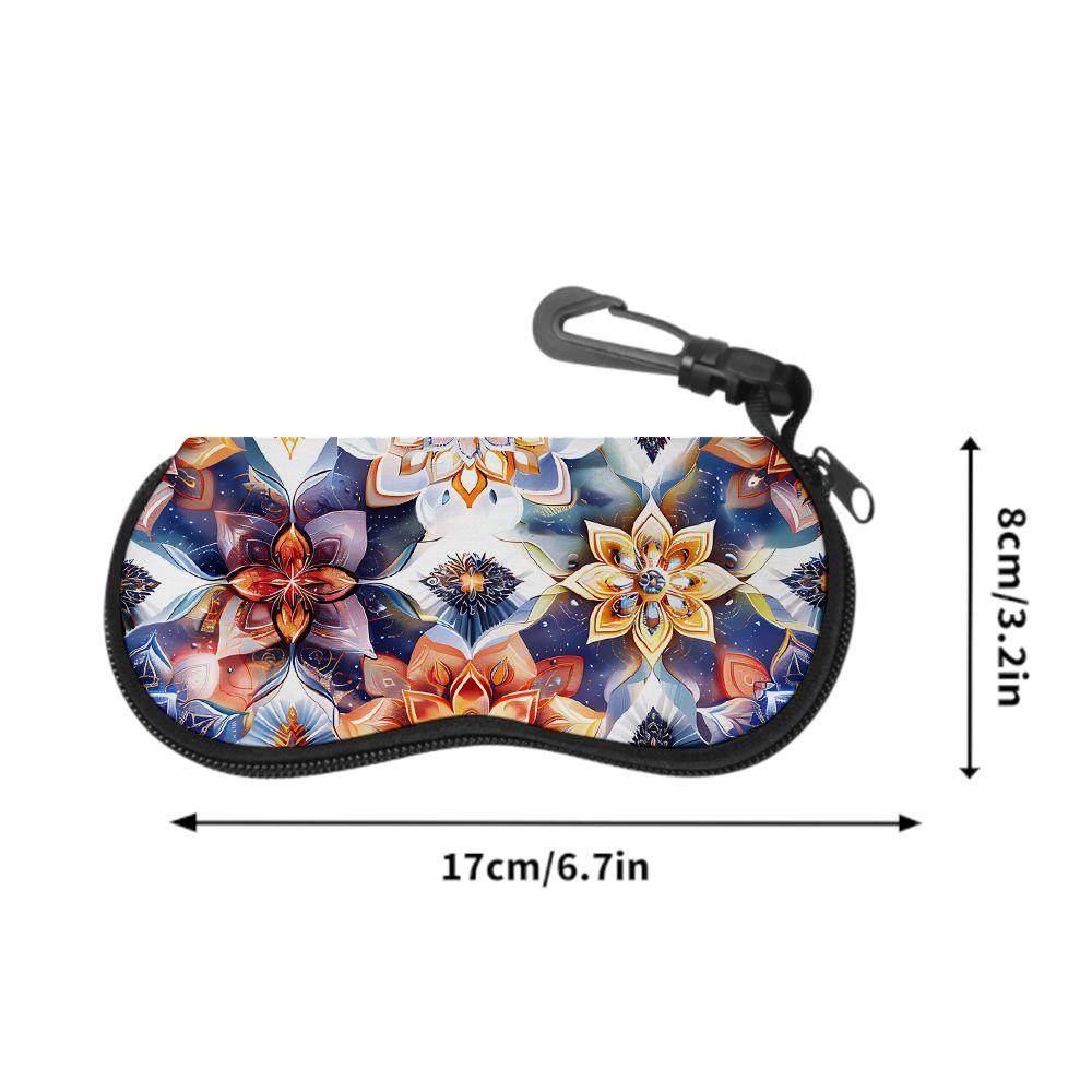 2D-Boho Floral Pattern Zipper Sunglasses Case, Decorative Mandala Print Eyewear Protective Holder, Vintage Flower Design Glasses Organizer for Travel