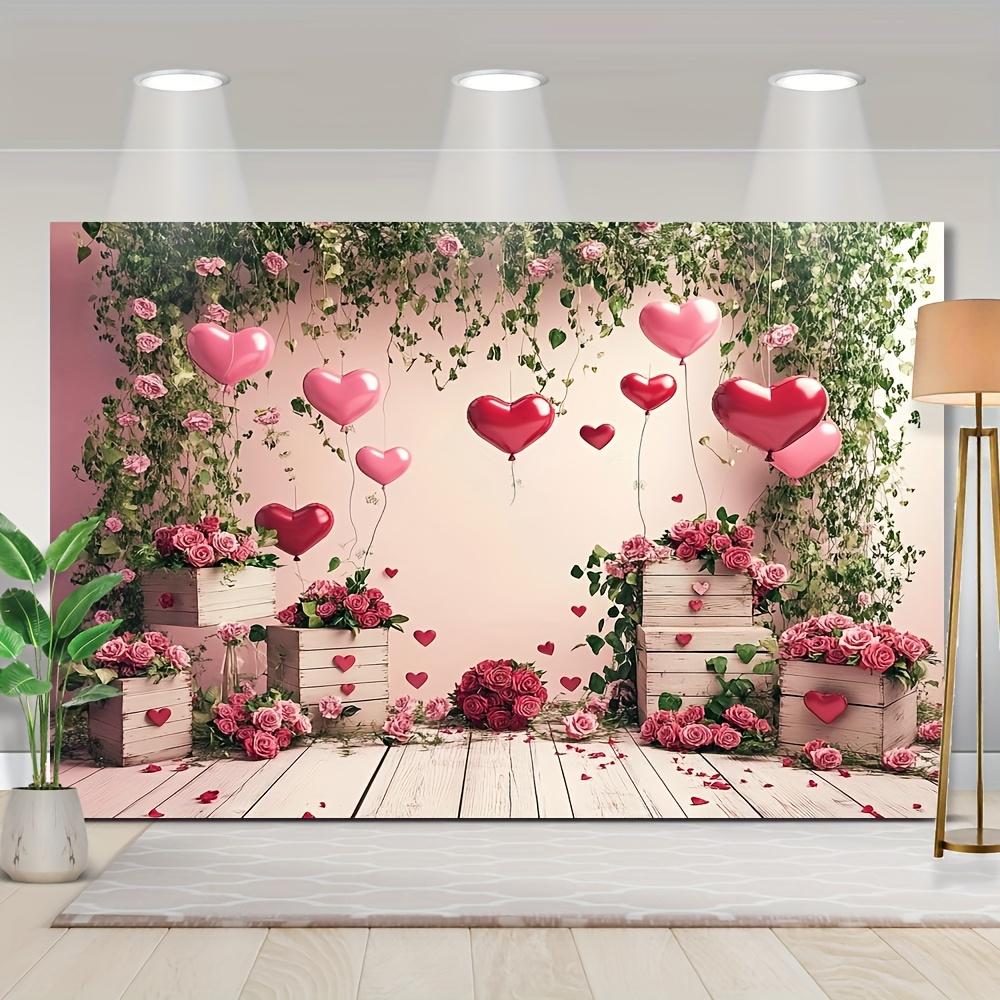 1 romantic Valentine's Day-themed background - pink and white floral heart-shaped design Valentine's Day decoration