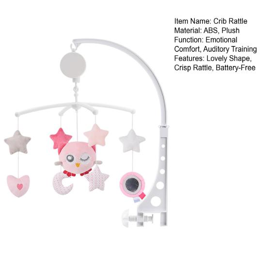 Crib Rattle Toy Rotating Musical Bell Cute Raccoon Owl Plush Doll Emotional Comfort Soothe Toy Hanging Rattle Toy Bedside Bell Bracket Toddler Toy