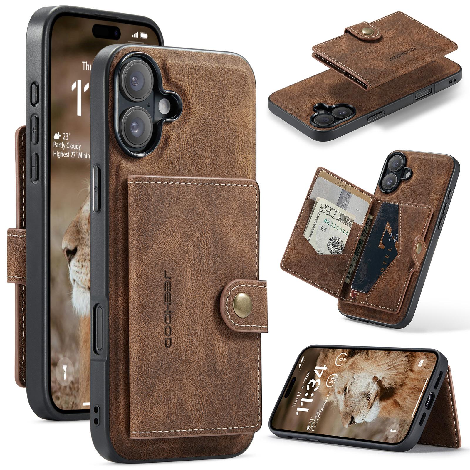 For iPhone 17 Case JEEHOOD J01 Retro Leather + TPU Phone Cover Detachable Magnetic Card Holder