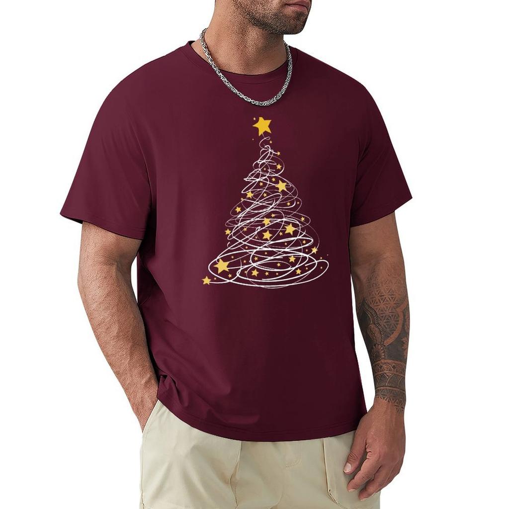 Golden Christmas Tree Pen Art Stars Cute Xmas Lover Gift T-Shirt Tees Anime Figures Summer Clothes Shirts Men