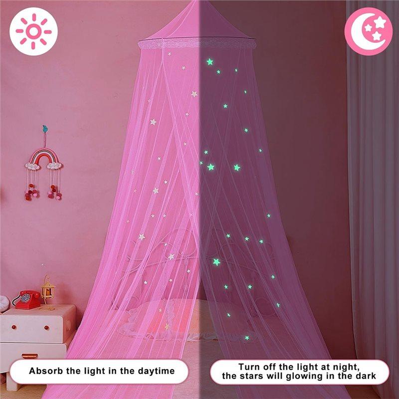 M-Modern-For Girls Room Bed Canopy Curtains With Led Lights Mosquito Net- DIY Princess Style Decor Featuring Butterflies Design