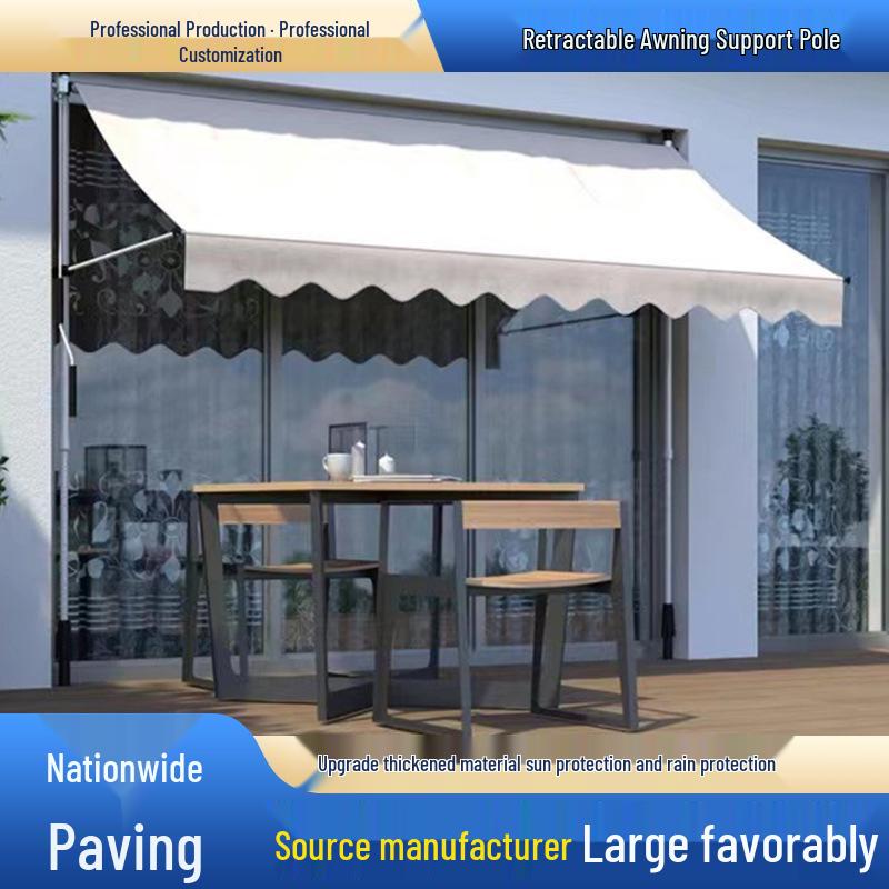 Folding Retractable No-Drill Sunshade: Hand-Crank Balcony & Shop Canopy
