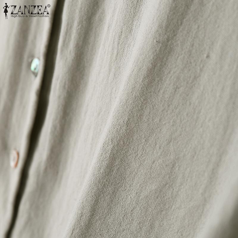 ZANZEA Women Casual Round Neck Summer 3/4 Sleeve Cotton Blouse