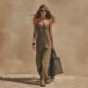 2026 Summer Casual Solid Color Slit Camisole Dress for Women - European and American Fashion