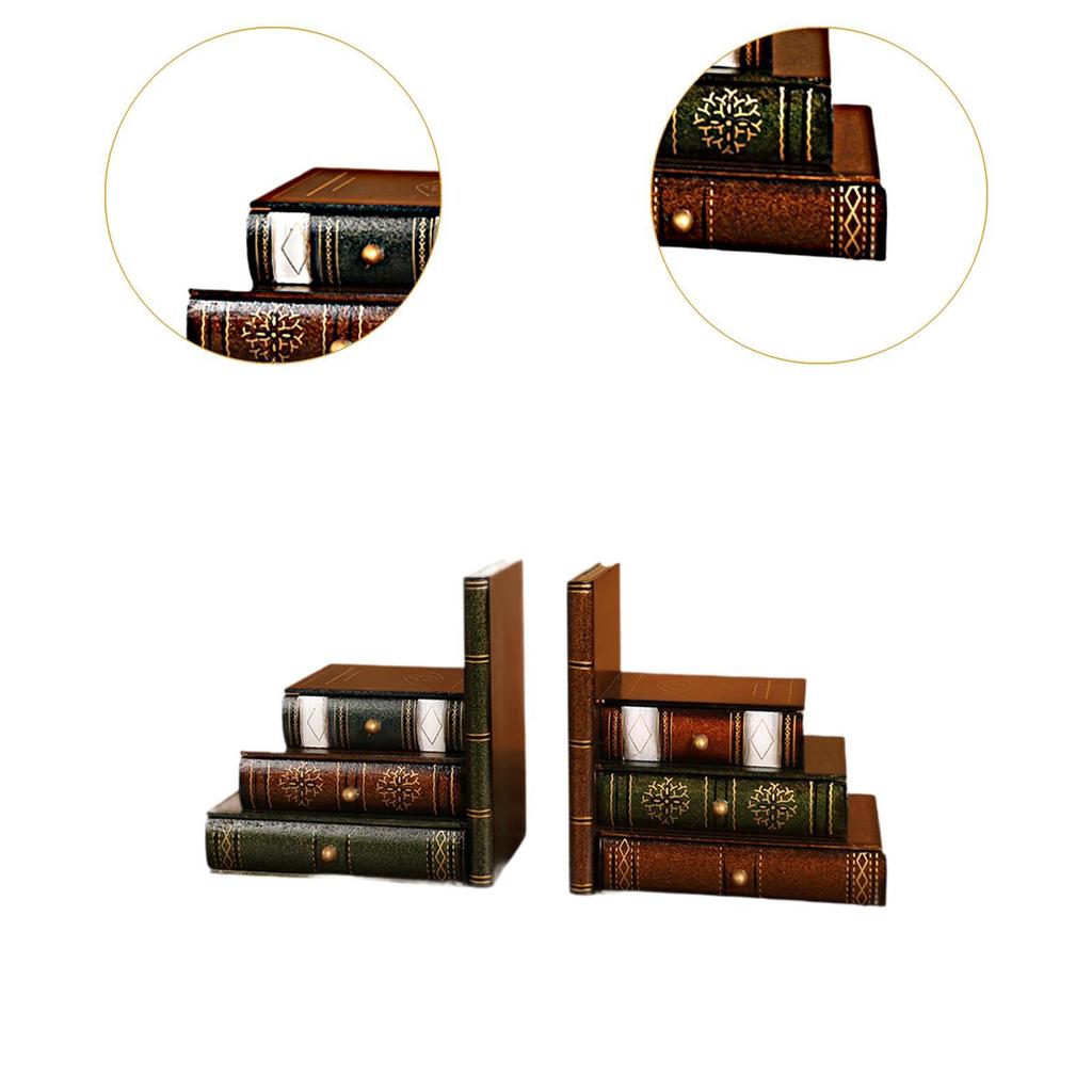 2x Faux Book Ornament Bookends with Drawers European Style Organizer Book Holders for Desktop Bookshelf Living Room Cafe School