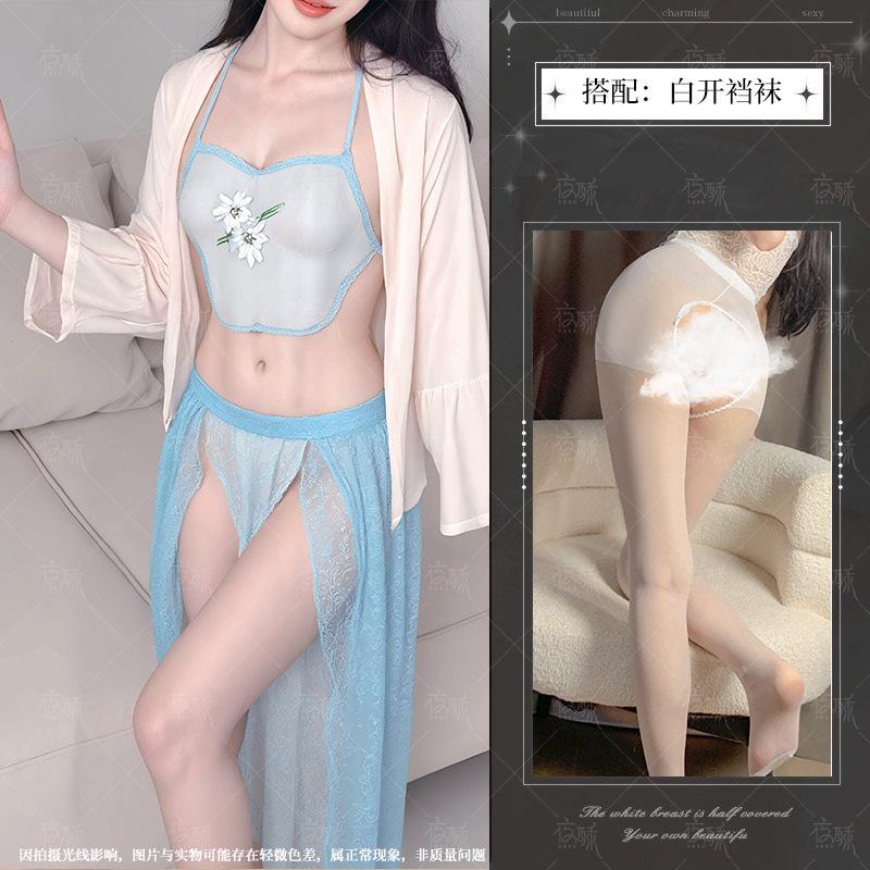 Sexy underwear women's sexy Hanfu ancient clothing embroidery perspective belly pocket bed passion suit hot uniform women